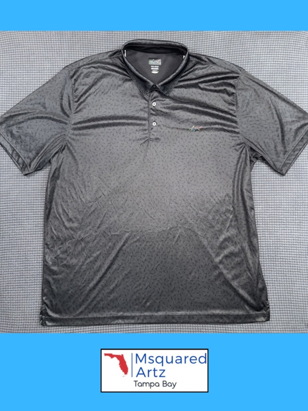 Greg Norman Play Dry Polo Shirt Mens XXL Black Shark Logo Performance Golf